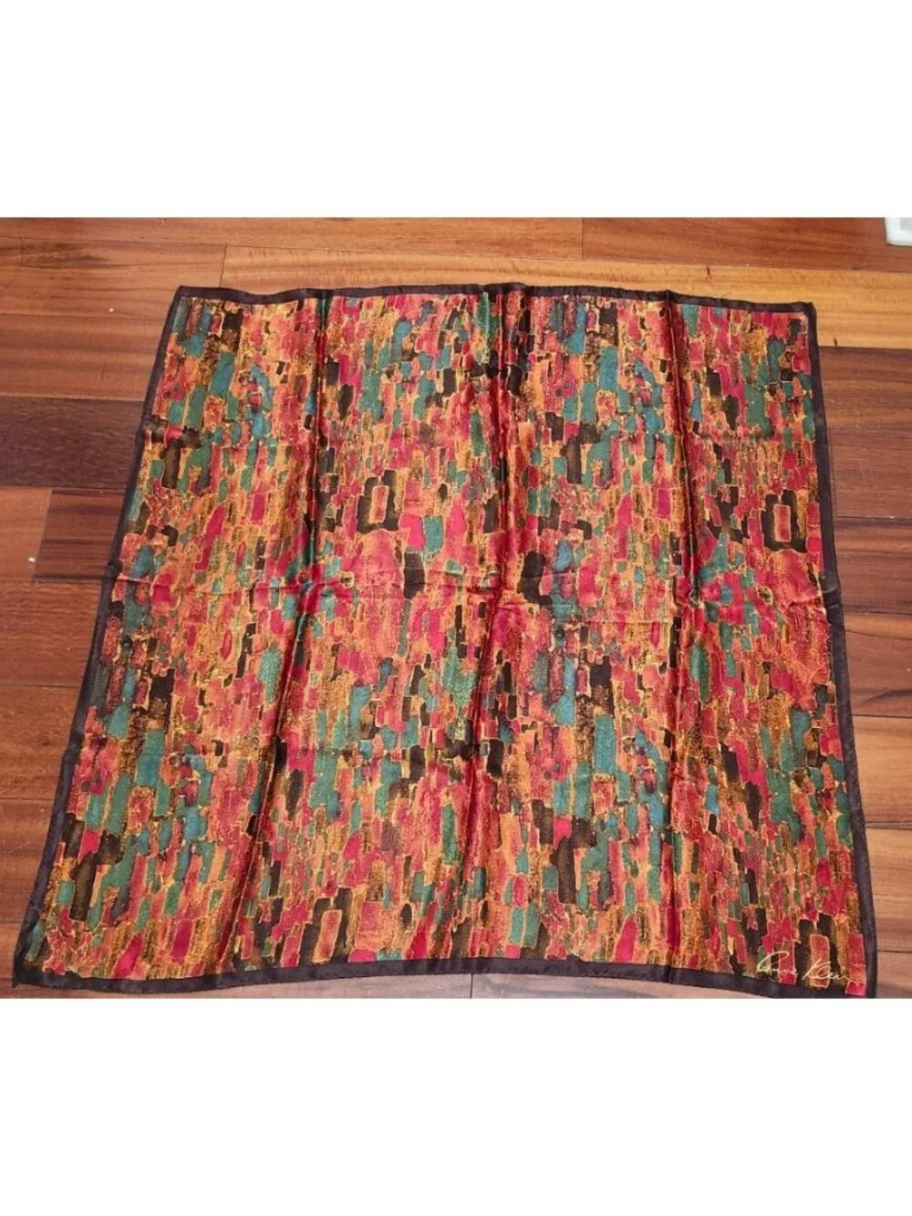 Vintage Anne Klein Silk Scarf 38x35 Abstract Multicolor Signed Square Wrap